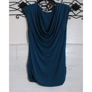 Max Studio Knit Top Size M Teal Blue Sleeveless Cowl Neck